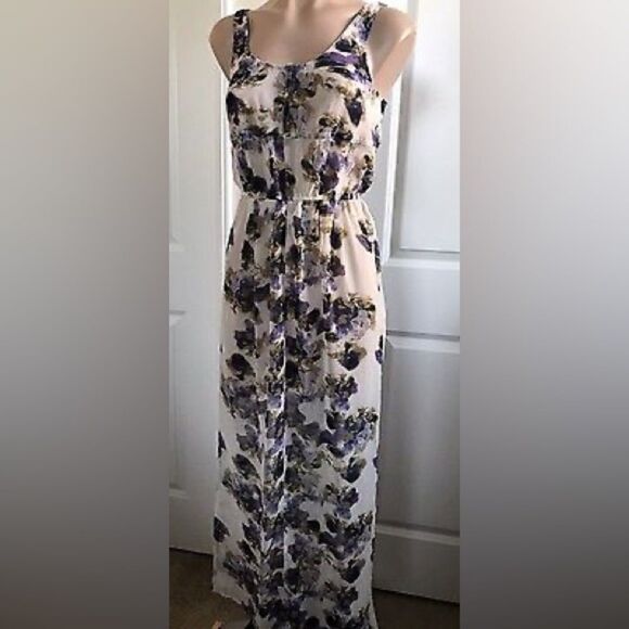 Silence + Noise Floral MIDI Dress Women's Small Chiffon Sleeveless Overlay Slit - Picture 11 of 11